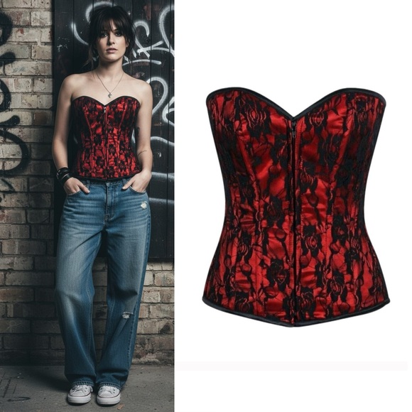 Daisy Corsets Tops - Daisy Corsets Lavish Red & Black Lace Front Zipper Corset XXL
